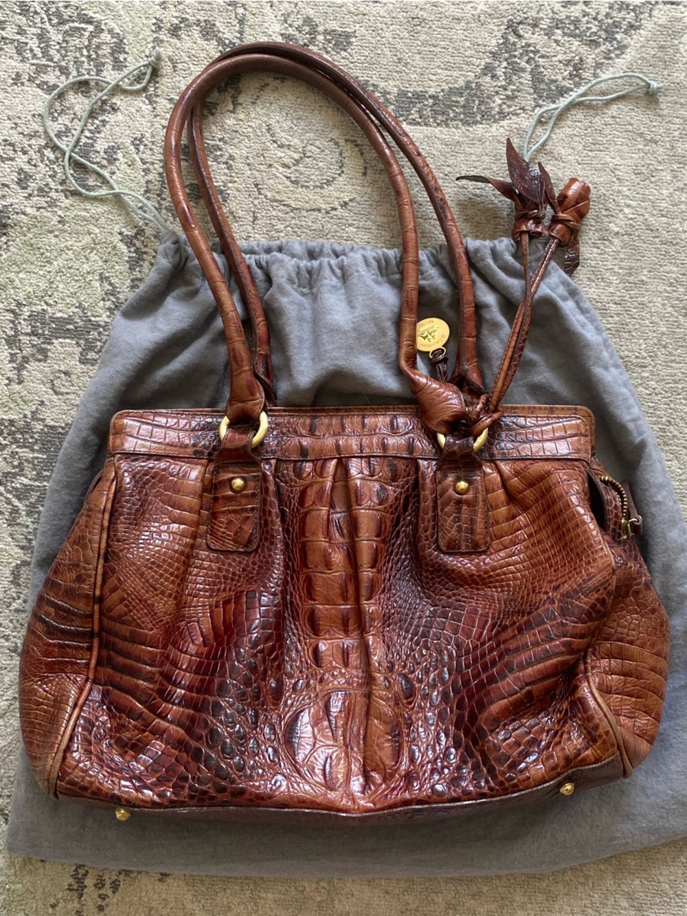 Vintage Brahmin Elouise Shoulder Bag in Pecan Melbourne Croc Embossed Leather